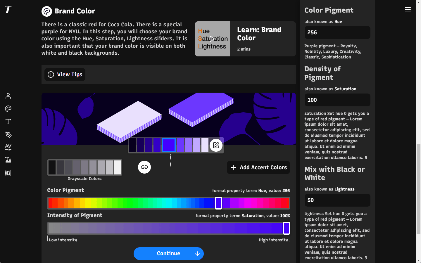 Select brand color and logo typefaces