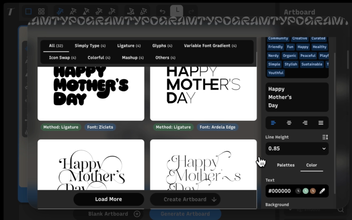 typogram studio art board generation 