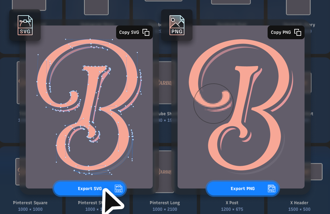 Copy or Export your design easily inside Typogram Studio