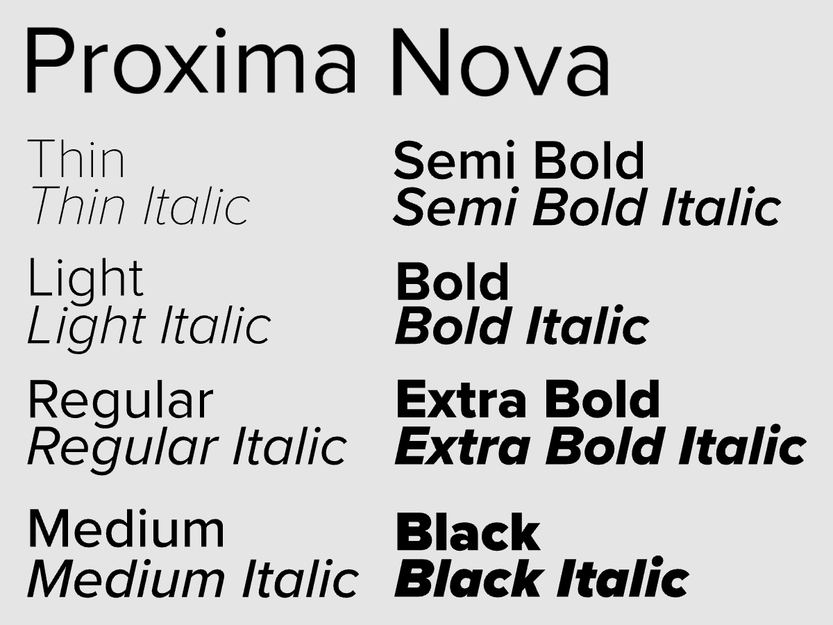 A sample of Proxima Nova Regular. The typeface also comes with Condensed, Extra Condensed, Wide, Extra Wide, with Italic and variable versions.