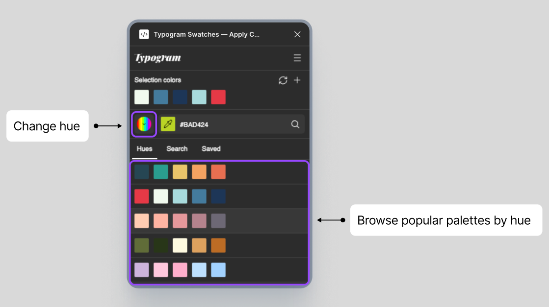 Browse curated color palettes inside Figma