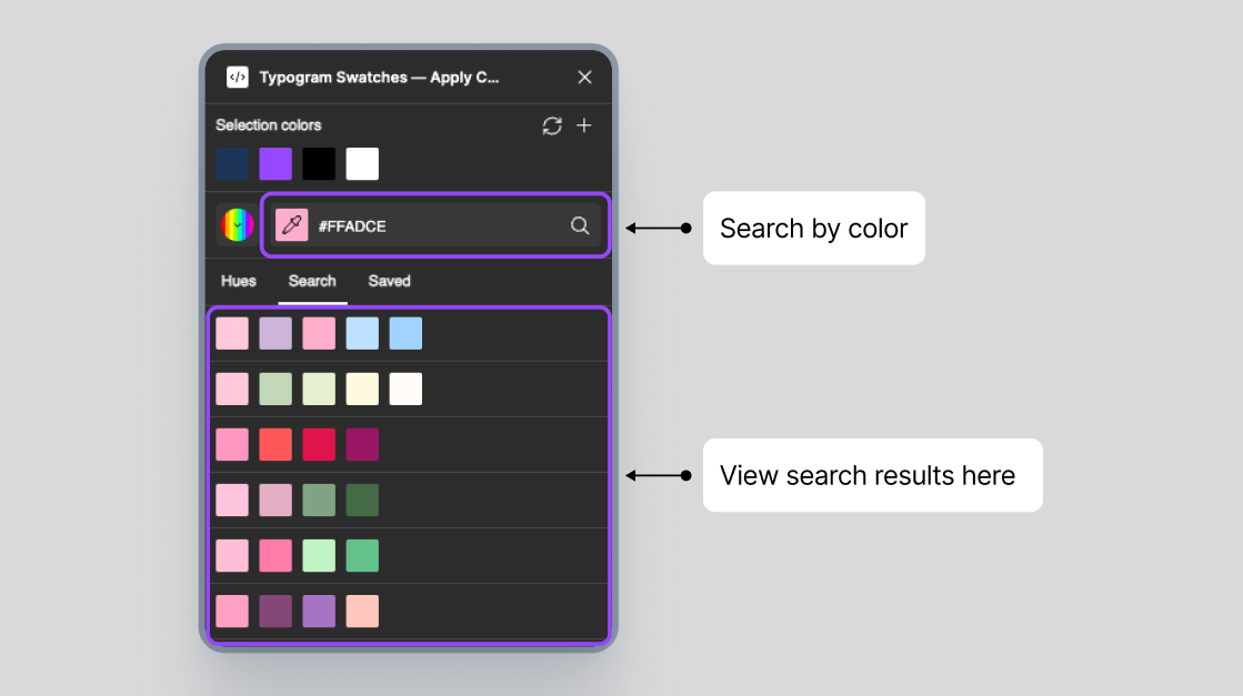 Search color palettes by exact matches and similar hues