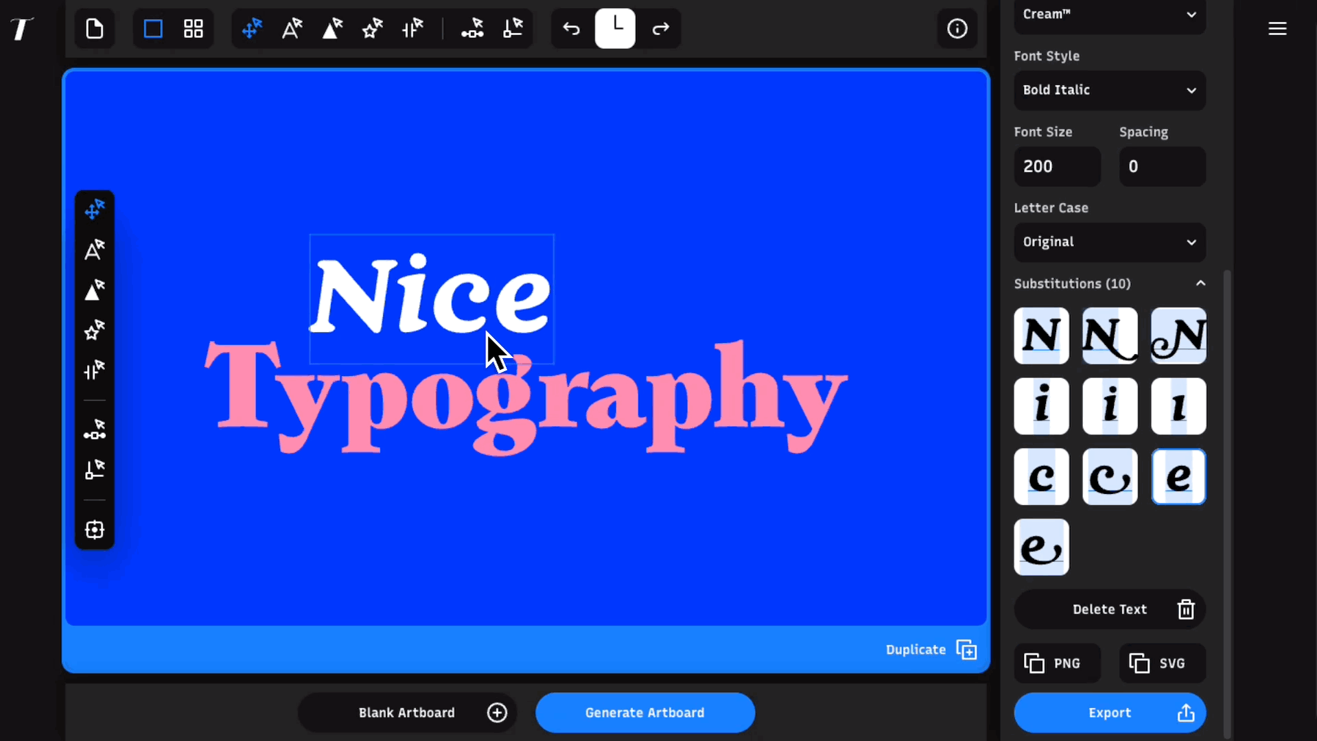 Style Alternates inside Typogram Studio