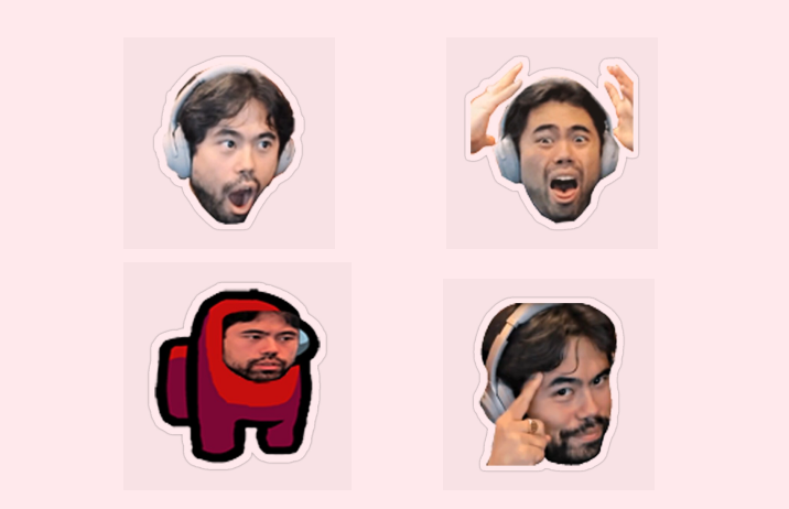 Hikaru Nakamura is a popular Twitch Streamer. He uses his face as emotes in his community. Source: GMHikaru