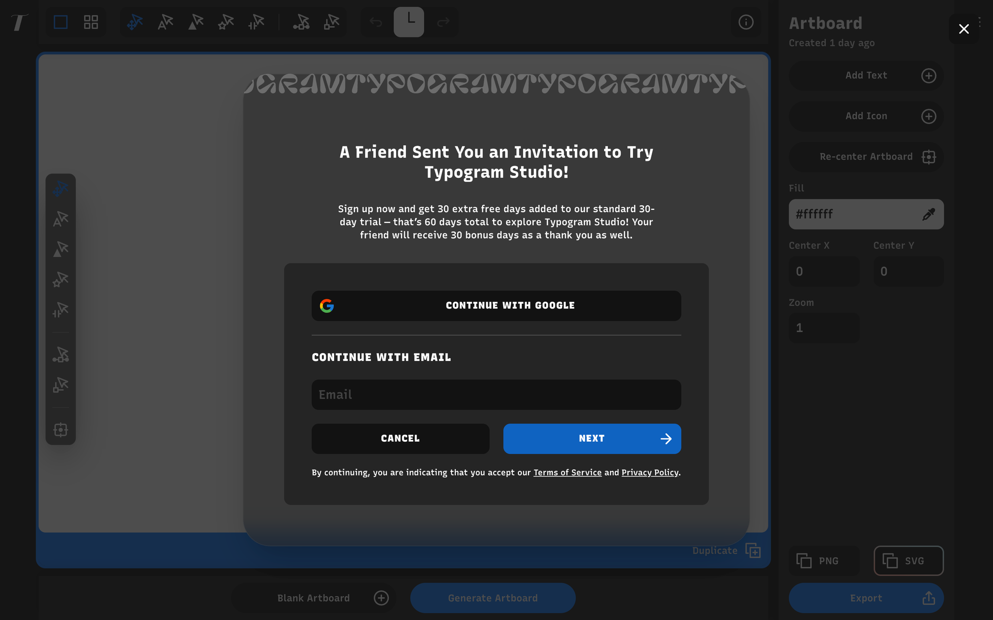 Welcome message your friend will see after clicking your referral link