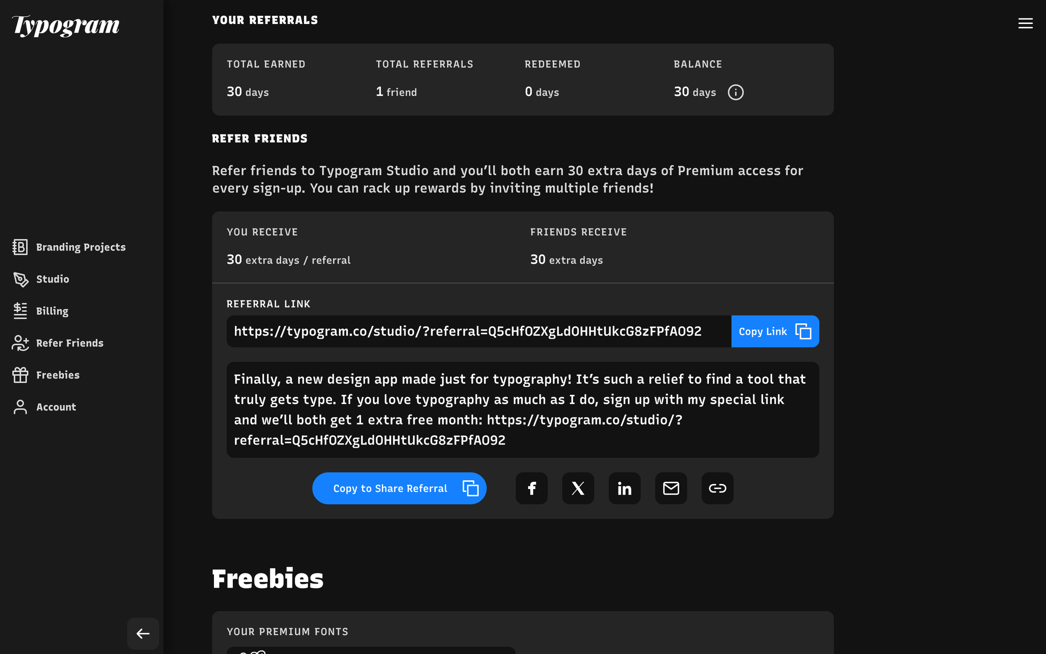 check your referral credit 