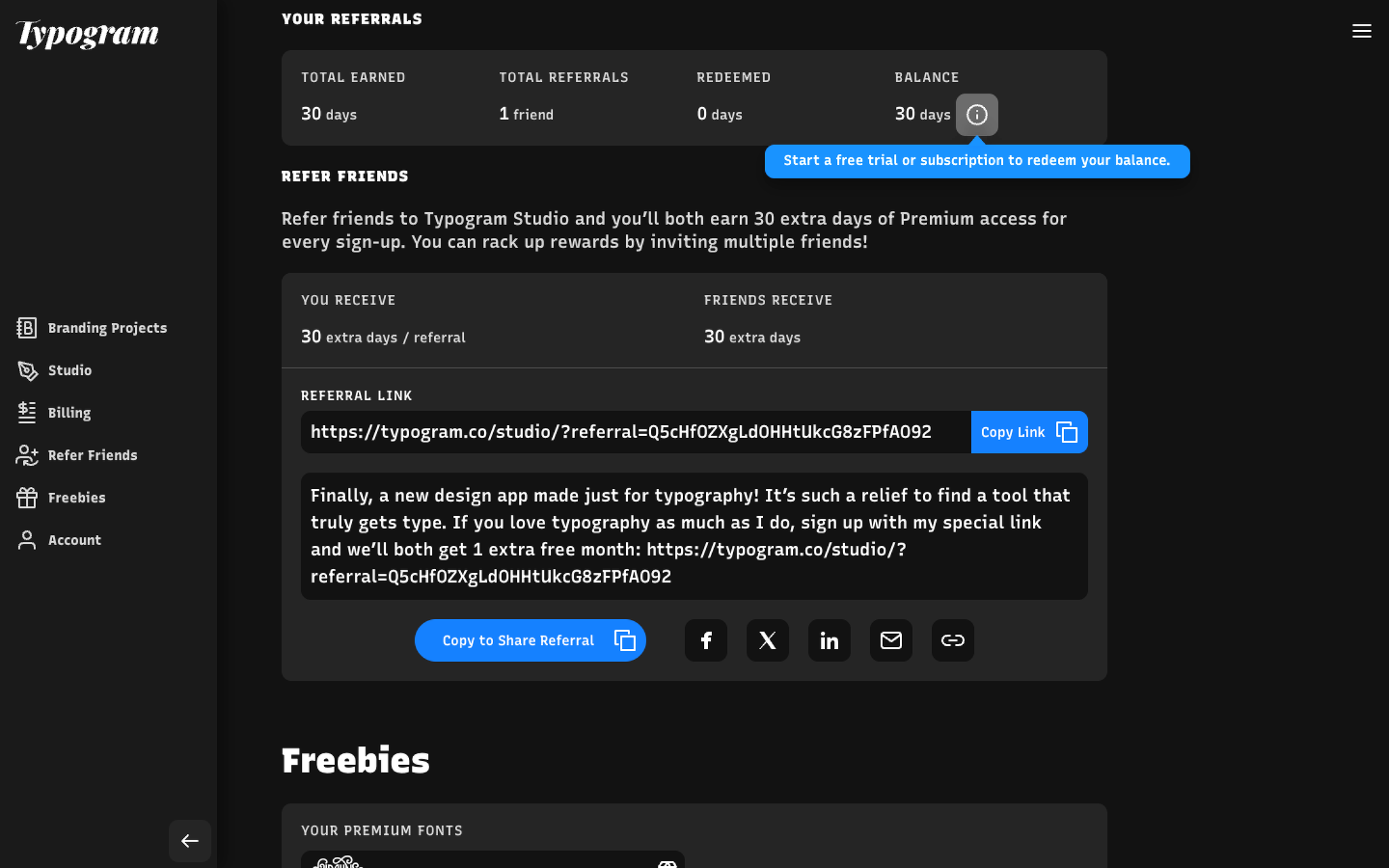 redeem your referral credit