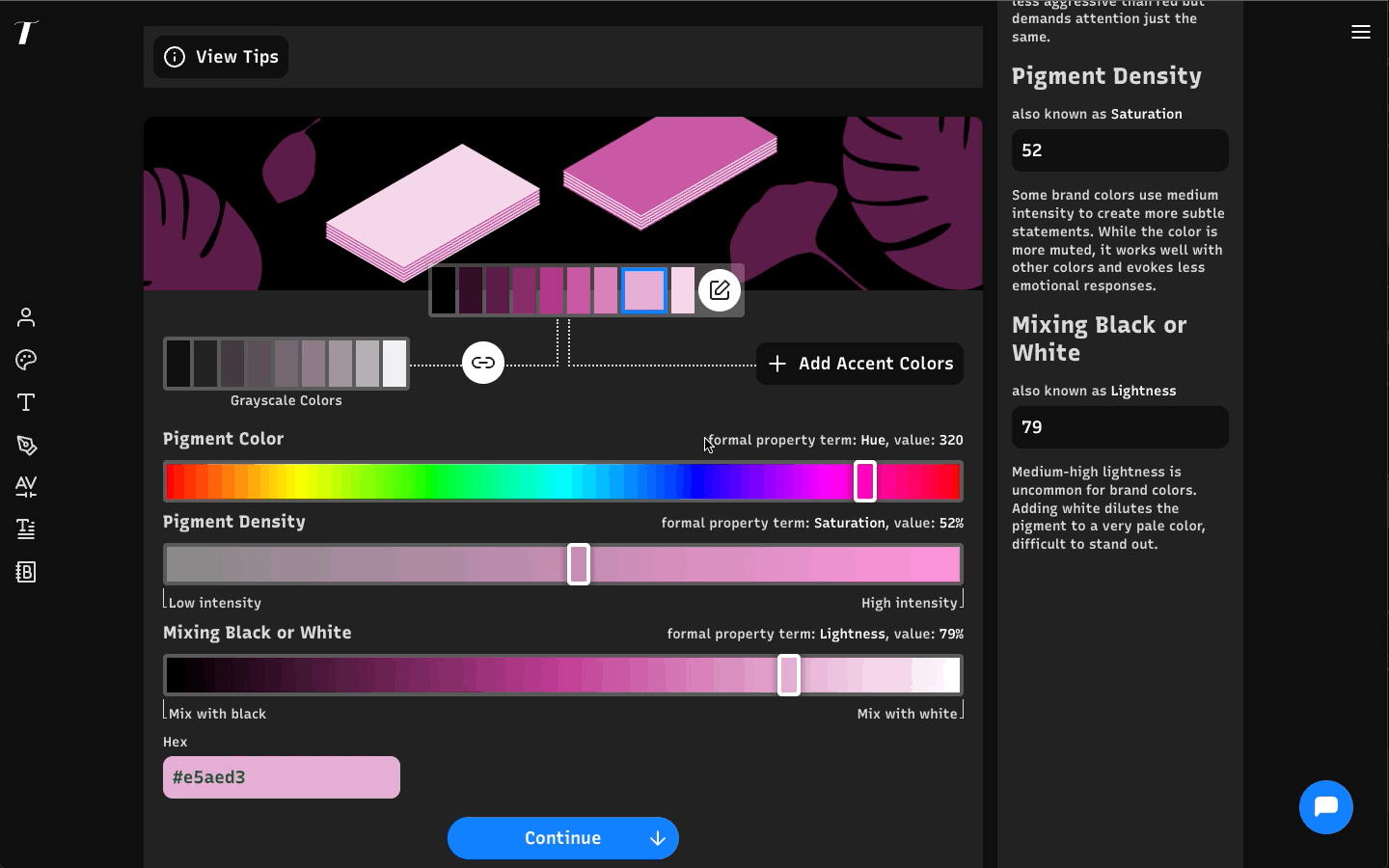 Img: Change color, saturation, and lightness or darkness using our color sliders. You can also click on the edit button to change the number of colors you want to generate.